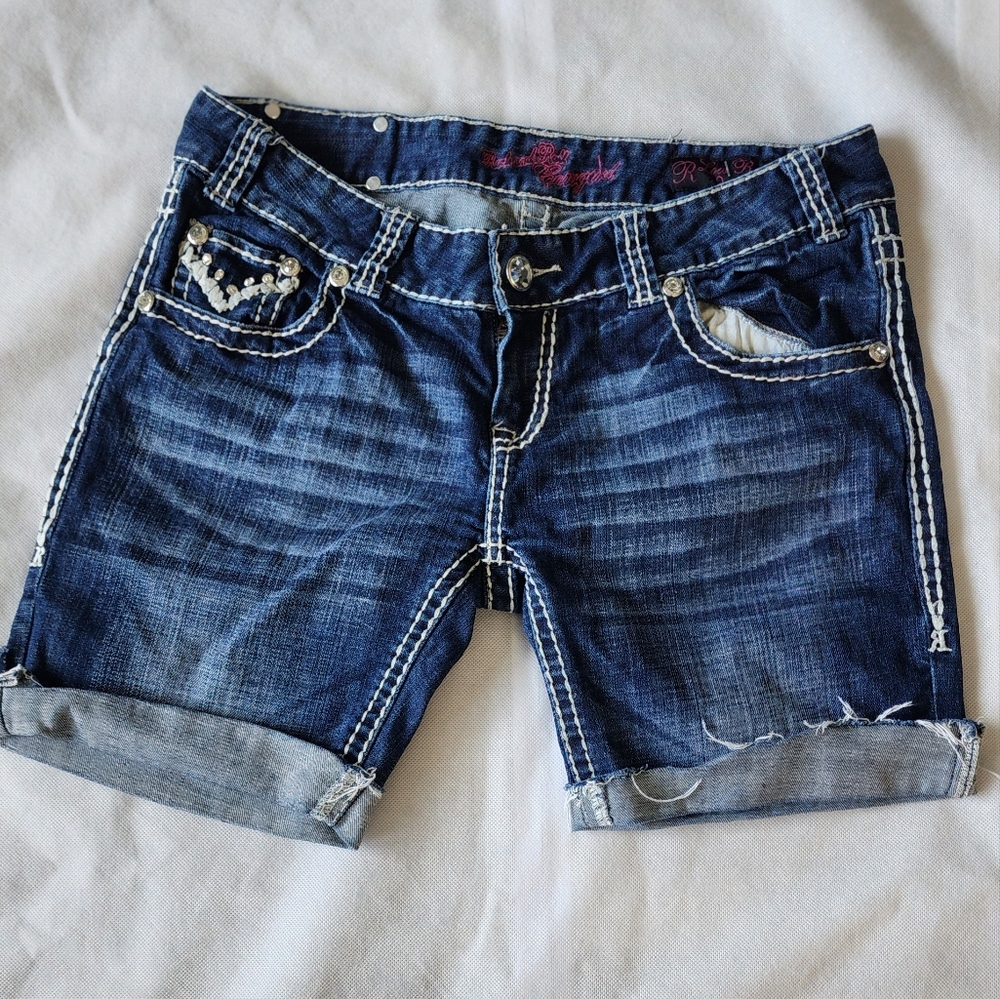 Rock and Roll Cowgirl Stylish Blue Denim Women's Shorts Size 30